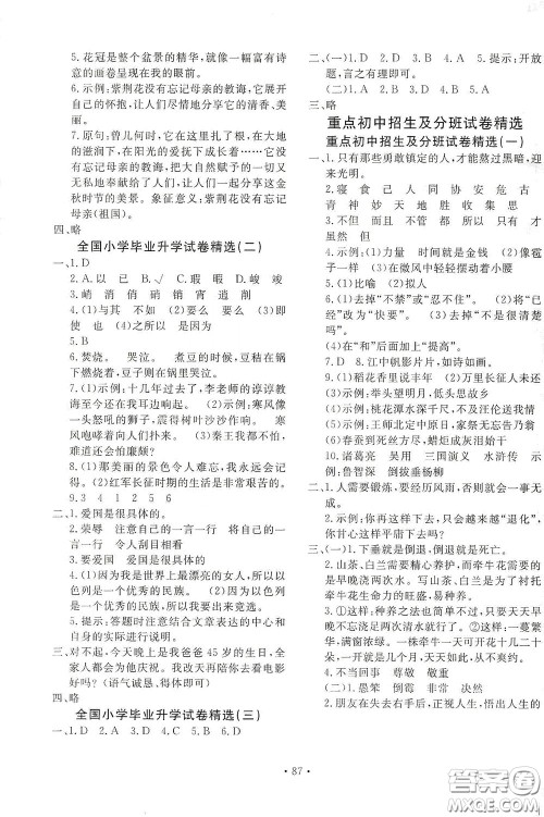 小学毕业升学必做的专项卷及真题卷语文答案 小学毕业升学必做的专项卷及真题卷语文答案