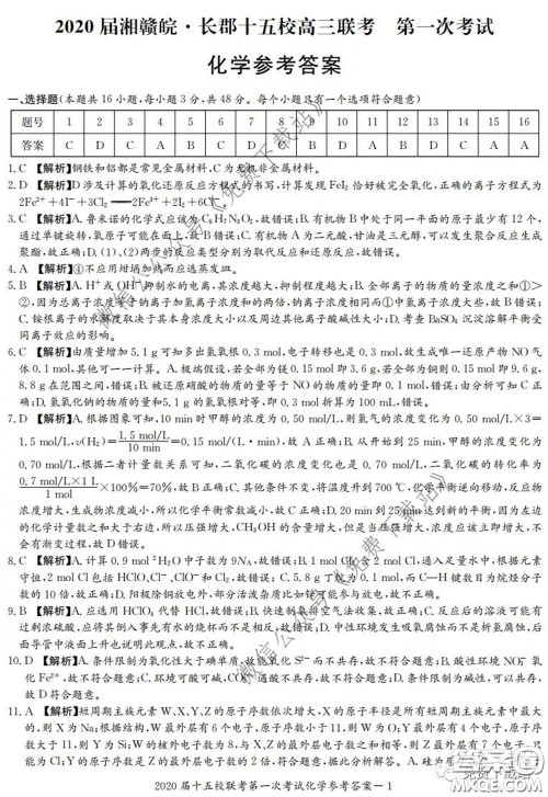 2020届湘赣皖长郡十五校高三联考第一次考试理科综合答案 2020届湘赣皖长郡十五校高三联考第一次考试理科综合答案