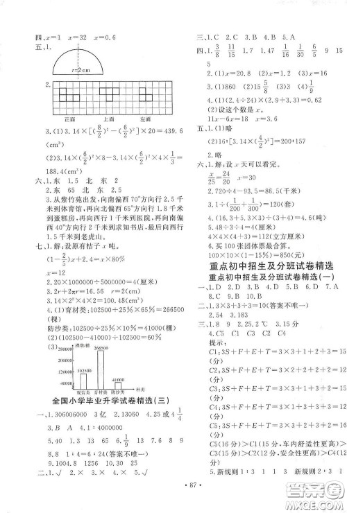 2020小学毕业升学必做的专项卷及真题卷数学答案