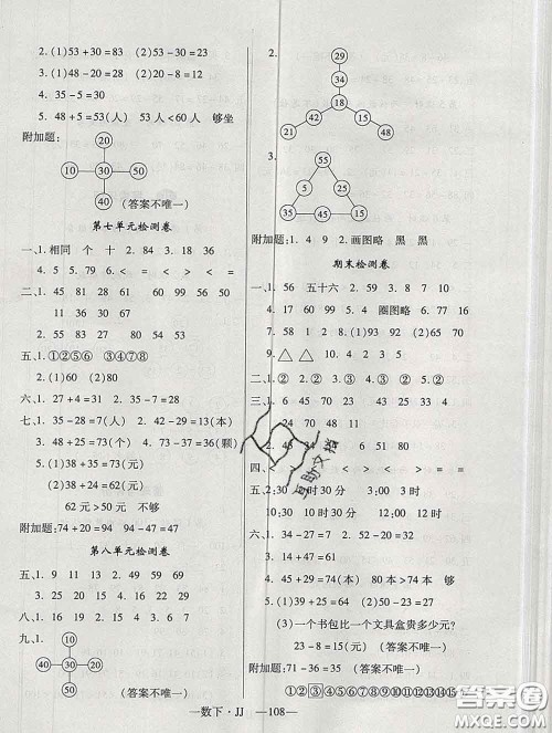 延边大学出版社2020新版新领程丛书新领程一年级数学下册冀教版参考答案