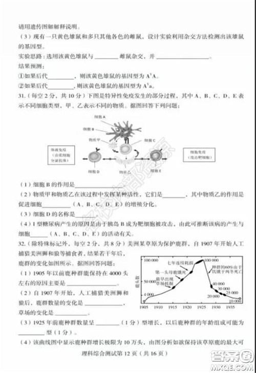 2020年东北三省四市一模理科综合试卷及答案