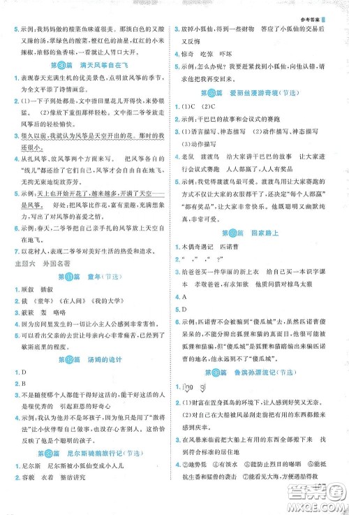 江西教育出版社2020阳光同学阅读真题80篇六年级彩虹版答案