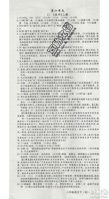 延边大学出版社2020新版新领程丛书新领程八年级语文下册人教版参考答案