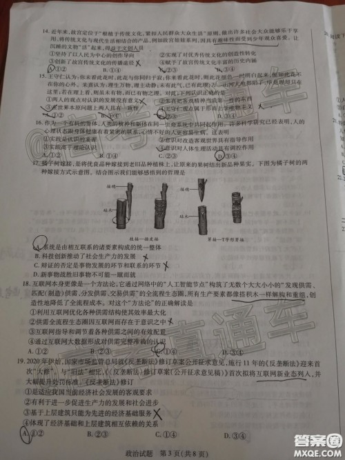 天一大联考2019-2020学年海南省高三年级第三次模拟考试政治试题及答案