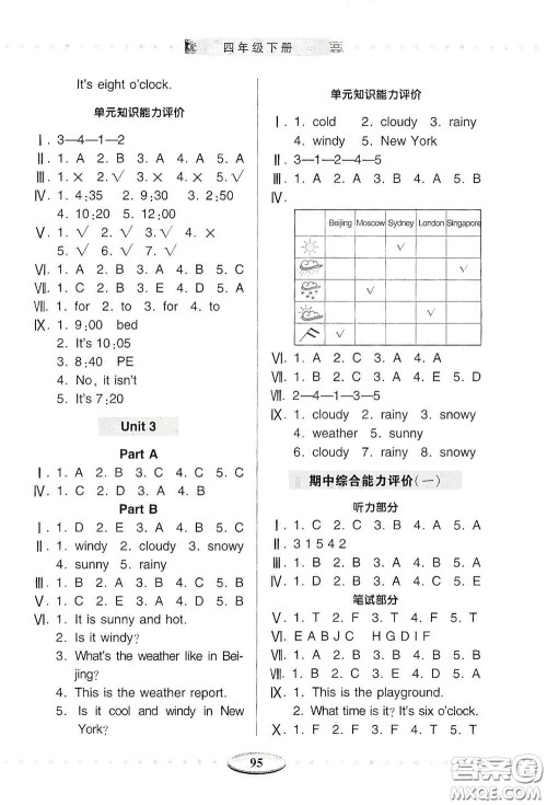 青岛出版社2020智慧学习四年级英语下册答案