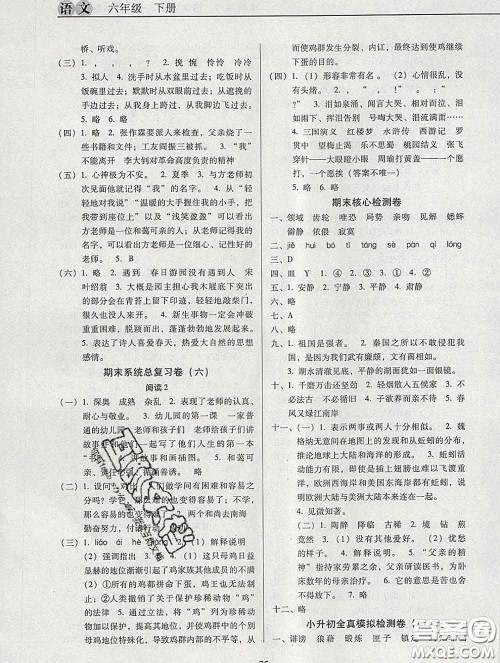 2020新版名校名师培优作业本加核心试卷六年级语文下册人教版答案