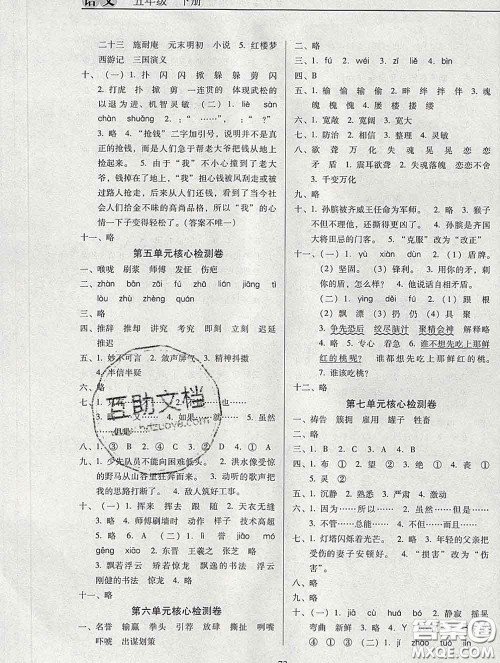 2020新版名校名师培优作业本加核心试卷五年级语文下册人教版答案