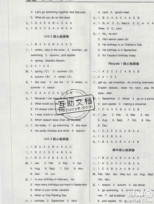 2020新版名校名师培优作业本加核心试卷五年级英语下册人教版答案