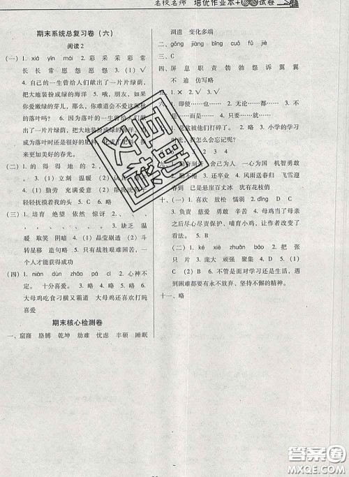 2020新版名校名师培优作业本加核心试卷四年级语文下册人教版答案