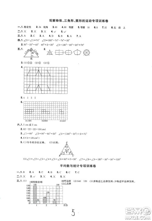 浙江教育出版社2020阳光同学全优达标好卷四年级数学下册浙江专版答案