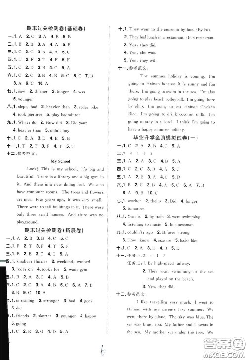 浙江教育出版社2020阳光同学全优达标好卷六年级英语下册人教版浙江专版答案