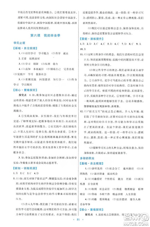 内蒙古教育出版社2020学习目标与检测九年级道德与法治下册人教版答案