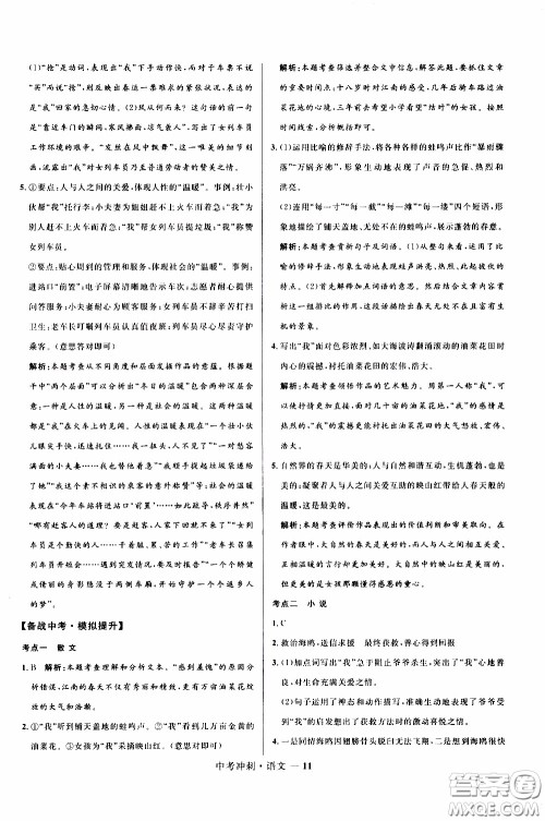 2020年夺冠百分百中考冲刺语文福建专版参考答案