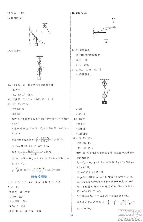 内蒙古教育出版社2020学习目标与检测八年级物理下册人教版答案 内蒙古教育出版社2020学习目标与检测八年级物理下册人教版答案