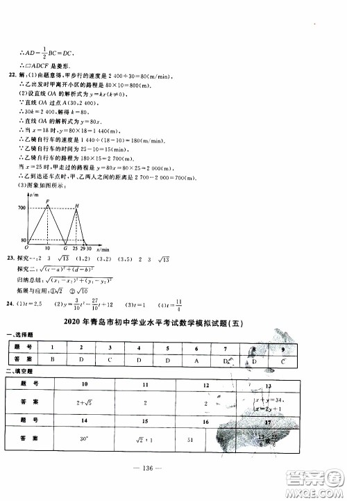 青岛出版社2020年中考冲刺模拟卷数学参考答案 青岛出版社2020年中考冲刺模拟卷数学参考答案