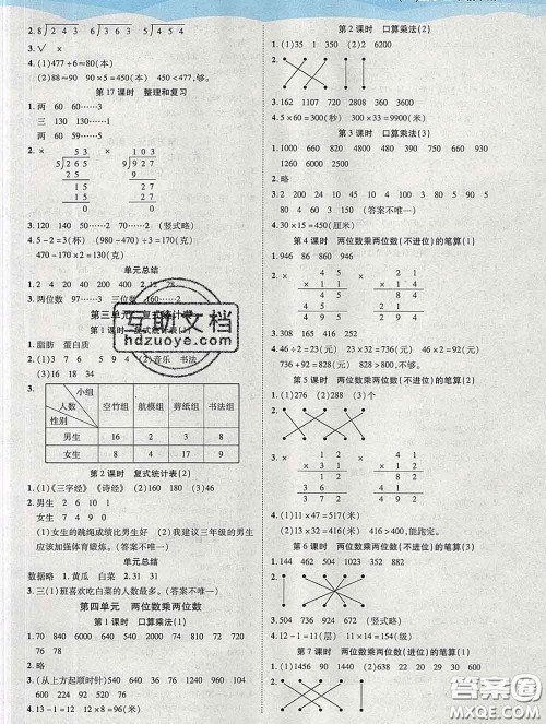 中州古籍出版社2020春黄冈课课练三年级数学下册人教版答案 中州古籍出版社2020春黄冈课课练三年级数学下册人教版答案