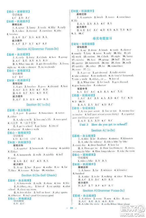 内蒙古教育出版社2020学习目标与检测七年级英语下册人教版答案