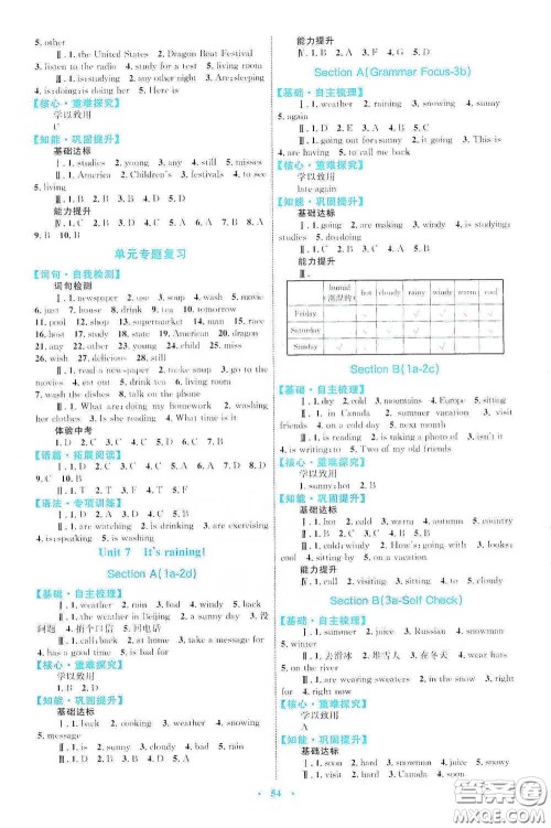 内蒙古教育出版社2020学习目标与检测七年级英语下册人教版答案