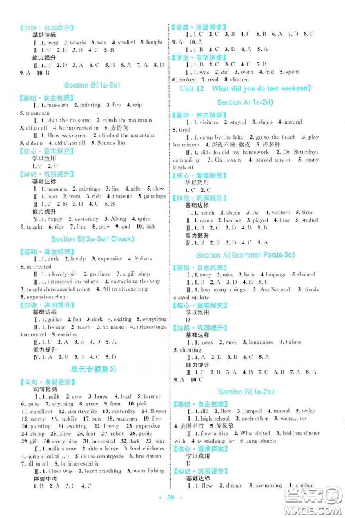 内蒙古教育出版社2020学习目标与检测七年级英语下册人教版答案