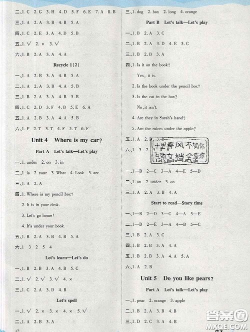 中州古籍出版社2020春黄冈课课练三年级英语下册人教版答案 中州古籍出版社2020春黄冈课课练三年级英语下册人教版答案