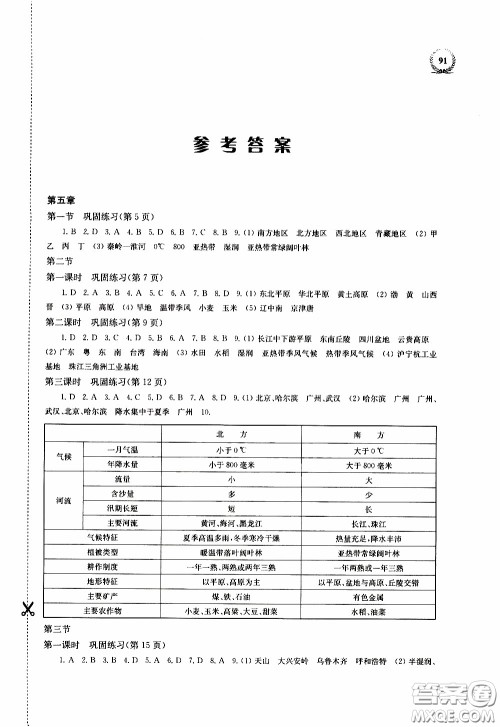 2020年探究与训练地理八年级下学期用湘教版参考答案