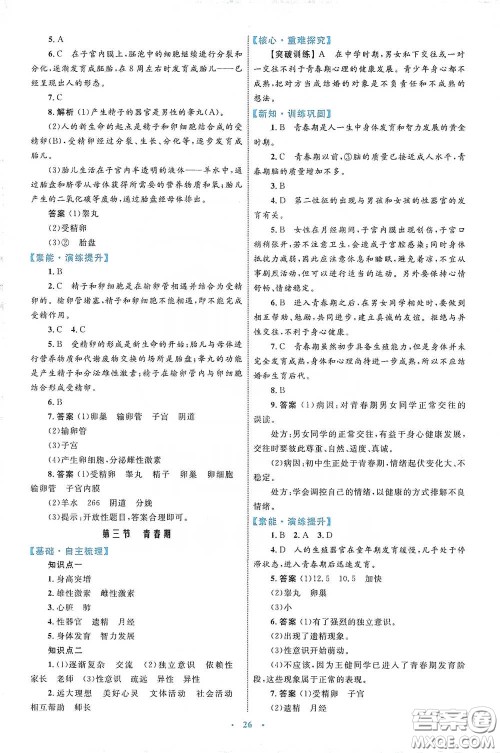 内蒙古教育出版社2020学习目标与检测七年级生物学下册人教版答案 内蒙古教育出版社2020学习目标与检测七年级生物学下册人教版答案
