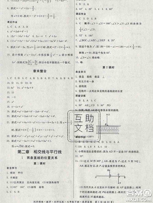 2020春名师小课堂同步精练七年级数学下册北师版答案