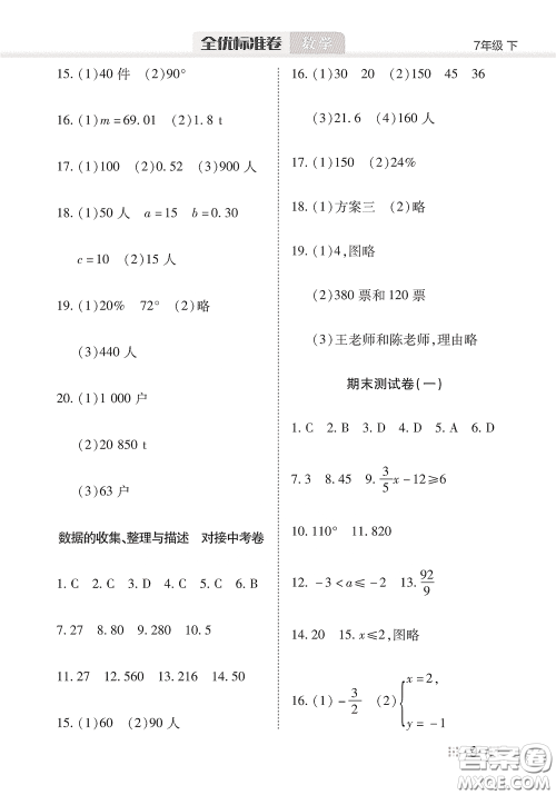 湖北教育出版社2020全优标准卷七年级数学下册答案