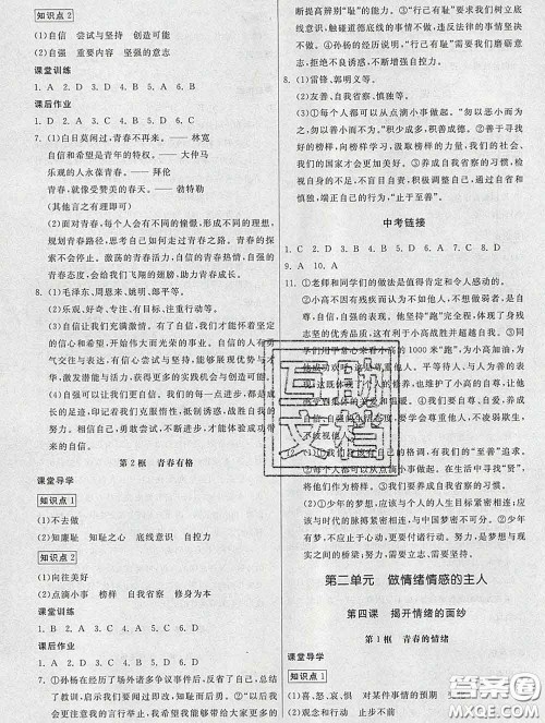 2020春名师小课堂同步精练七年级道德与法治下册人教版答案 2020春名师小课堂同步精练七年级道德与法治下册人教版答案