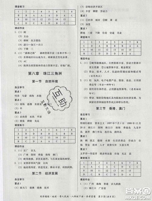 2020春名师小课堂同步精练八年级地理下册粤人民版答案 2020春名师小课堂同步精练八年级地理下册粤人民版答案