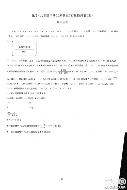 福建人民出版社2020顶尖课课练九年级化学下册沪教版答案 福建人民出版社2020顶尖课课练九年级化学下册沪教版答案