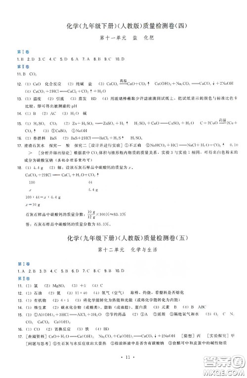 福建人民出版社2020顶尖课课练九年级化学下册人教版答案