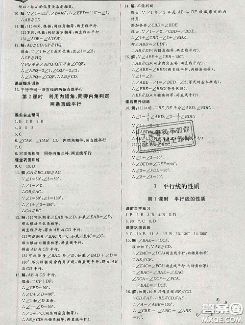 2020新版标准课堂作业七年级数学下册北师版参考答案