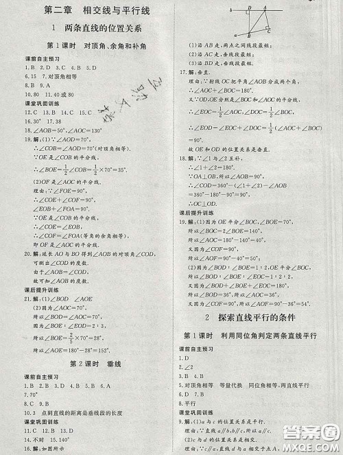 2020新版标准课堂作业七年级数学下册北师版参考答案