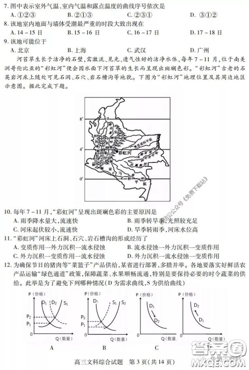 运城市2020年高三4月调研测试文科综合试题及答案