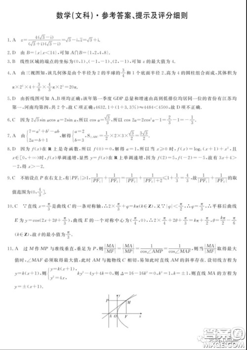 2020年齐齐哈尔4月质检文科数学试题及答案 2020年齐齐哈尔4月质检文科数学试题及答案