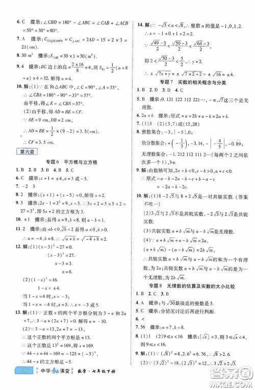 世纪英才中学奇迹课堂2020期末专题总复习七年级数学下册人教版教材答案