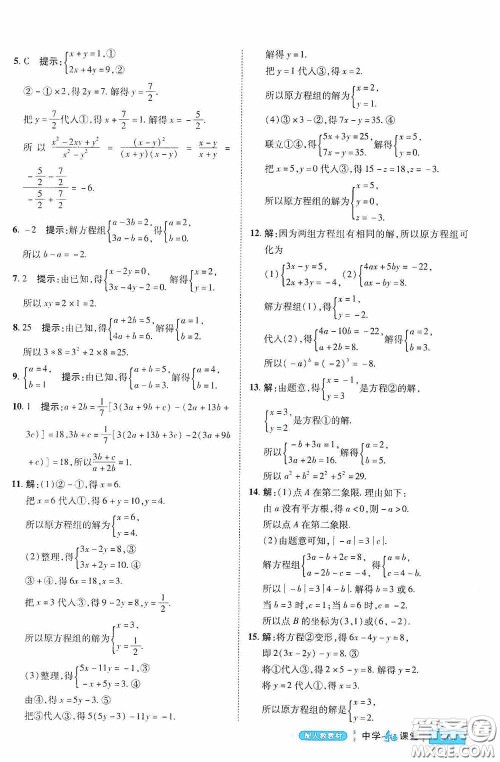 世纪英才中学奇迹课堂2020期末专题总复习七年级数学下册人教版教材答案