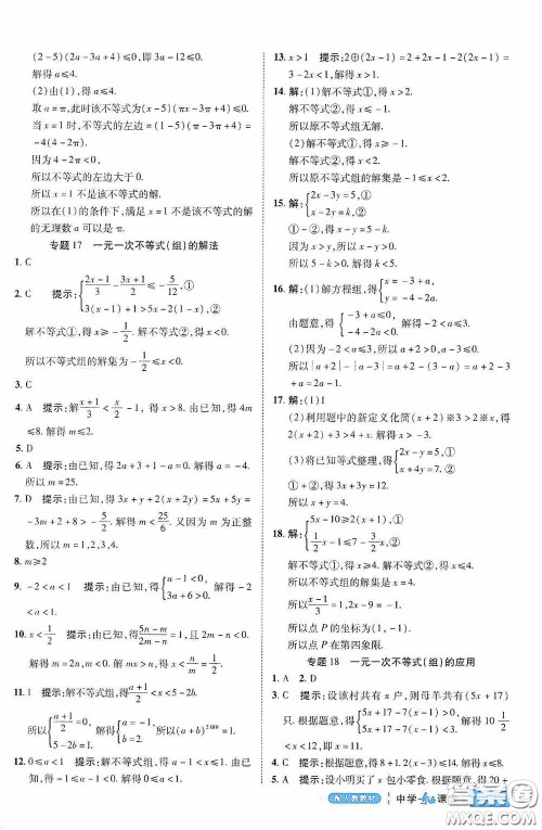 世纪英才中学奇迹课堂2020期末专题总复习七年级数学下册人教版教材答案