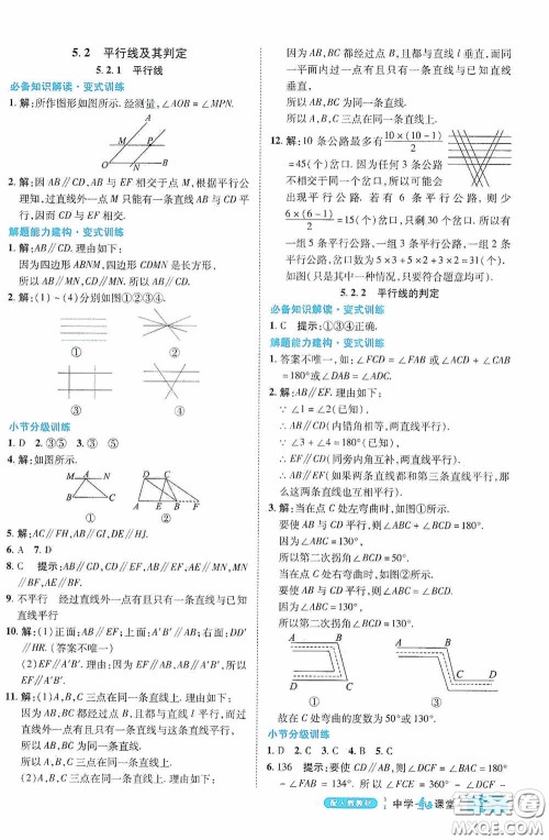 世纪英才中学奇迹课堂2020期末专题总复习七年级数学下册人教版教材答案