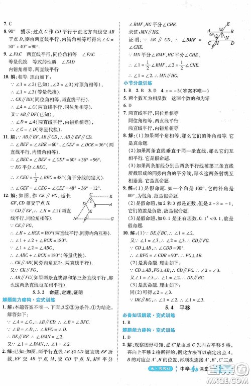 世纪英才中学奇迹课堂2020期末专题总复习七年级数学下册人教版教材答案