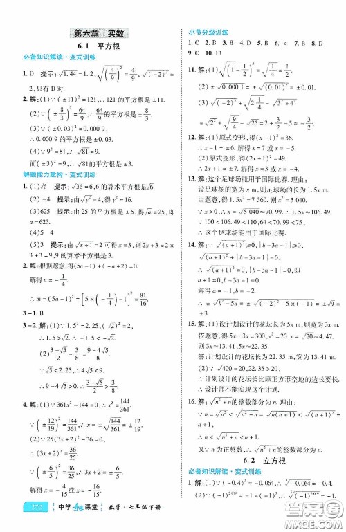 世纪英才中学奇迹课堂2020期末专题总复习七年级数学下册人教版教材答案