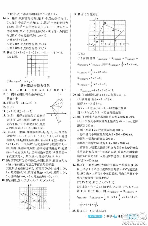 世纪英才中学奇迹课堂2020期末专题总复习七年级数学下册人教版教材答案