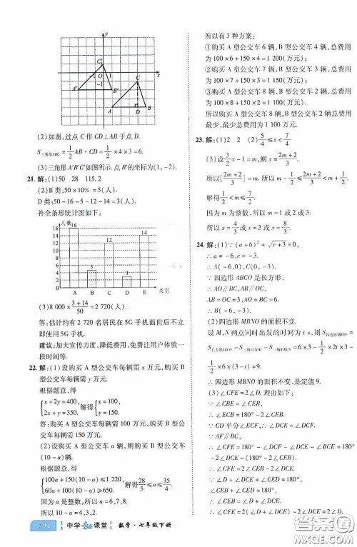 世纪英才中学奇迹课堂2020期末专题总复习七年级数学下册人教版教材答案