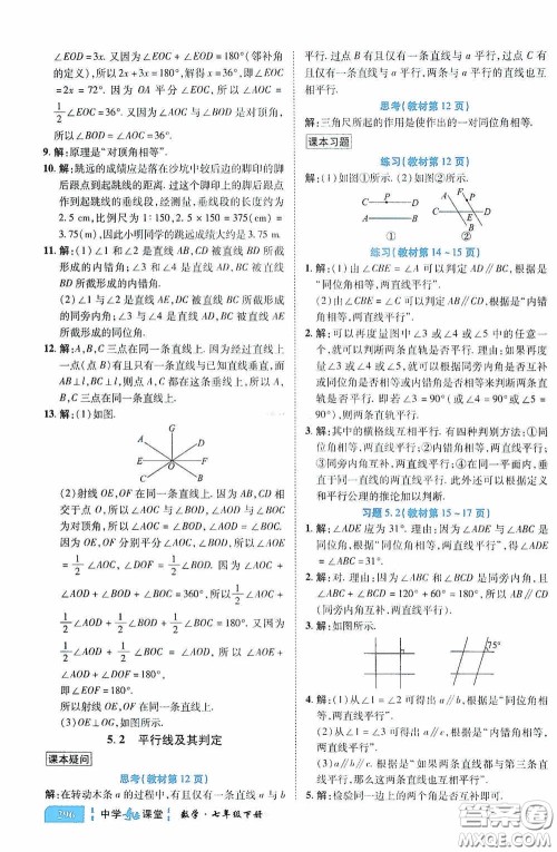 世纪英才中学奇迹课堂2020期末专题总复习七年级数学下册人教版教材答案