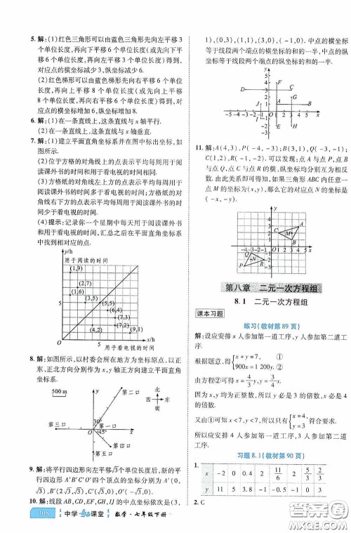 世纪英才中学奇迹课堂2020期末专题总复习七年级数学下册人教版教材答案