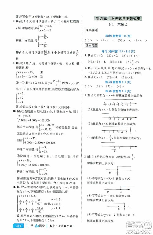 世纪英才中学奇迹课堂2020期末专题总复习七年级数学下册人教版教材答案