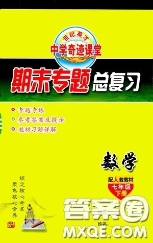 世纪英才中学奇迹课堂2020期末专题总复习七年级数学下册人教版教材答案