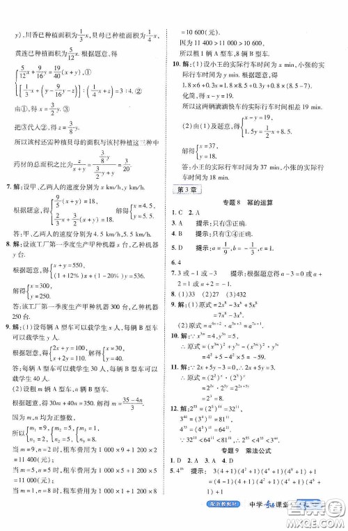 世纪英才中学奇迹课堂2020期末专题总复习七年级数学下册浙教版教材答案