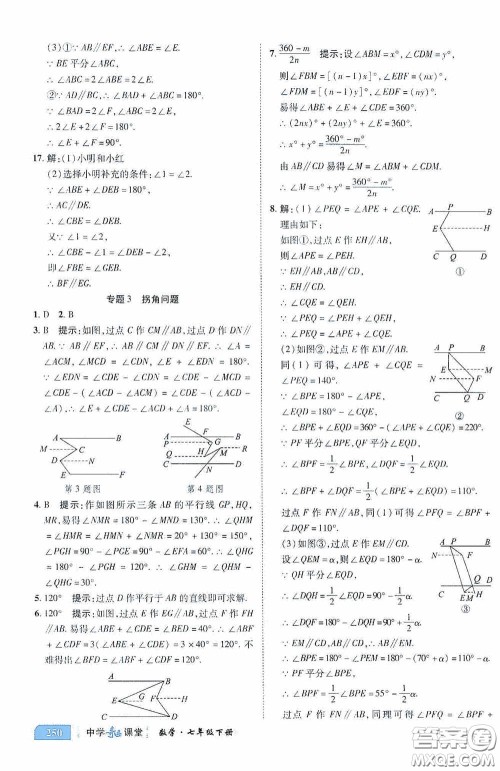 世纪英才中学奇迹课堂2020期末专题总复习七年级数学下册浙教版教材答案